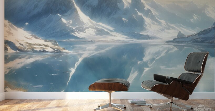 0 Snowy mountains clear sea clear sky beautiful Wall Murals