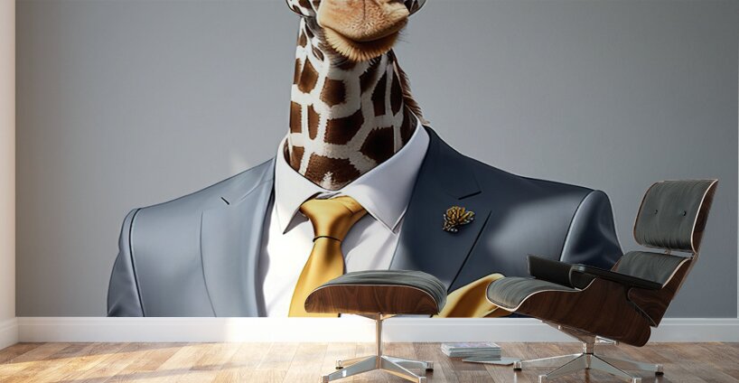giraffe in suit Wall Murals