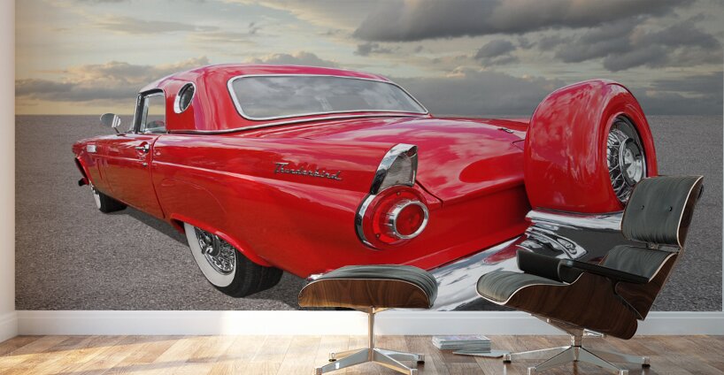 1956 Red Ford Thunderbird Continental Wall Murals