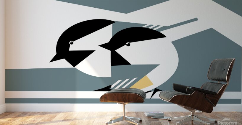 Black Capped Chickadees Geometric Style Wall Murals