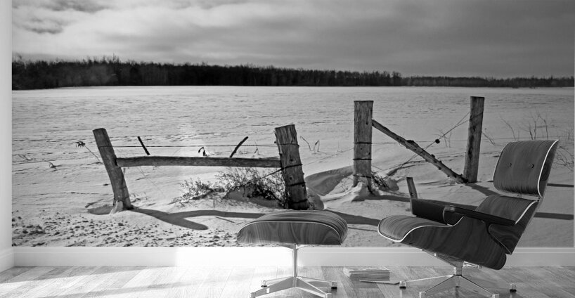 Wood Fence Posts In Winter Black And White Wall Murals