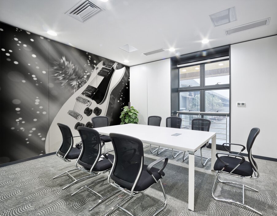 Cosmic Sounds Black and White Electric Guitar Wall Printing