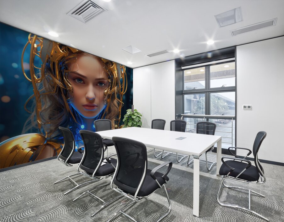 The Future of AI 50 Cyborg Gold and Blue Wall Printing
