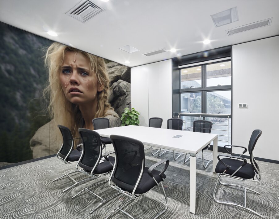 Shy blonde mountain girl on the big rock3 Wall Printing