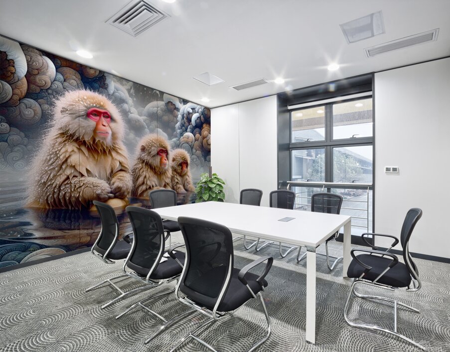 Macaques in hot spring Wall Printing