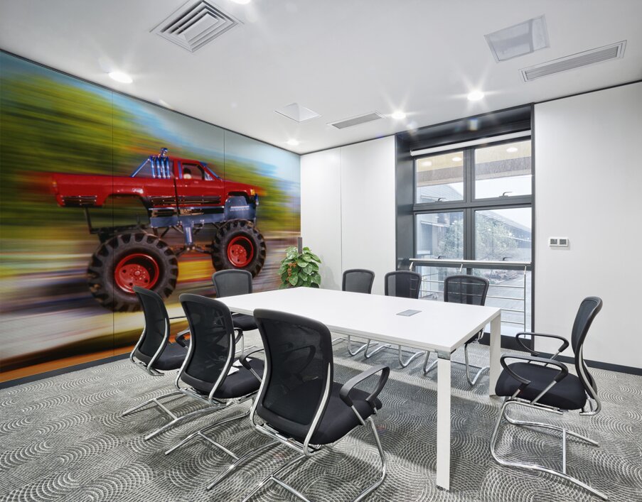 BIG WHEELED RED TRUCK JUMPING BLURRED BACKGROUND 184837 Wall Printing