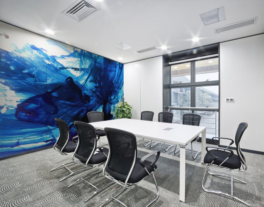 Abstract blue painting. Abstract blue paint grunge background. Wall Printing