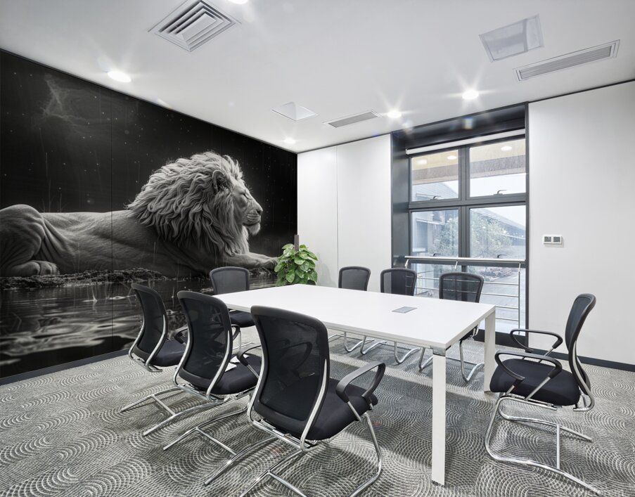 Majestic repose a lion in monochrome reflection Wall Printing