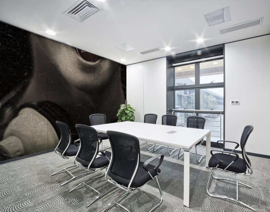 Urban man wearing headphones and beer cap in mouth Wall Printing