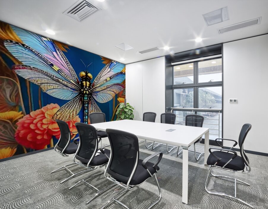 Blue Yellow Dragonfly Wall Printing