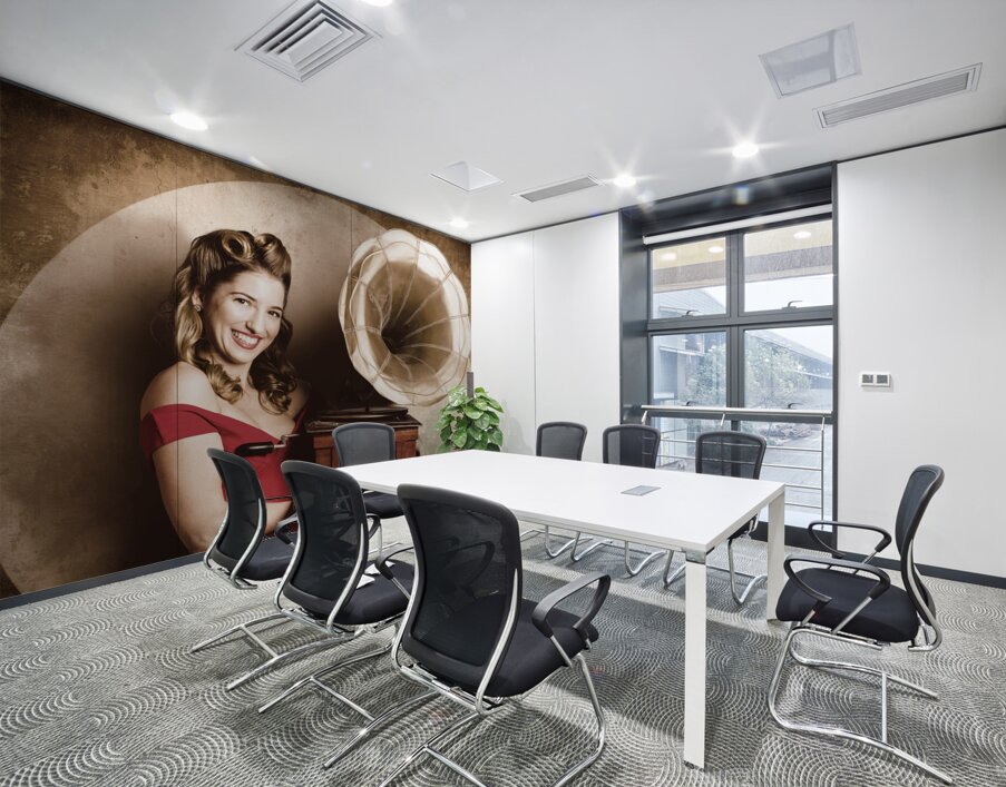 Vintage pin-up girl listening to record player Wall Printing