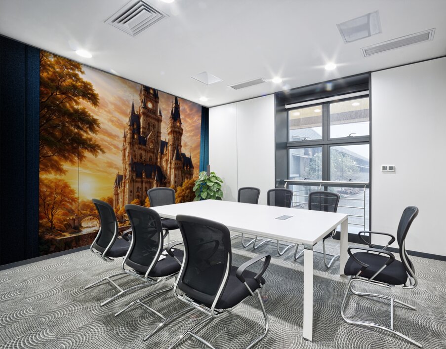 Fantasy Castle With Bridges Over A River by Sunset Astonishing AI Concept Art Portrait by Xzendor7 Wall Printing