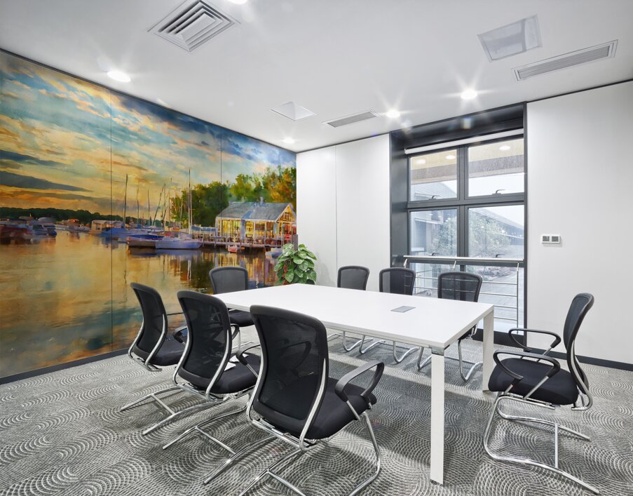 Riverside Dining in Vermilion Wall Printing