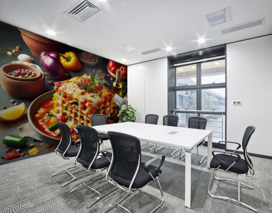 a plate of lasagna on a table with exquisite deco 1714414426.2011 Wall Printing