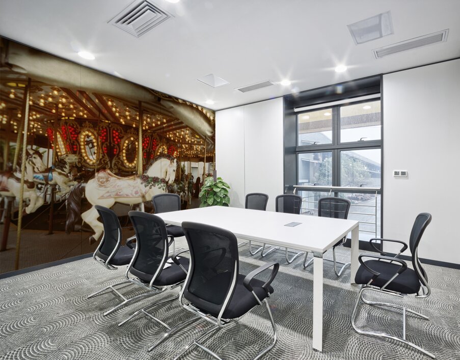 Carousel horses in amusement park Seattle Center Queen Anne Hill Washington USA 120959 Wall Printing