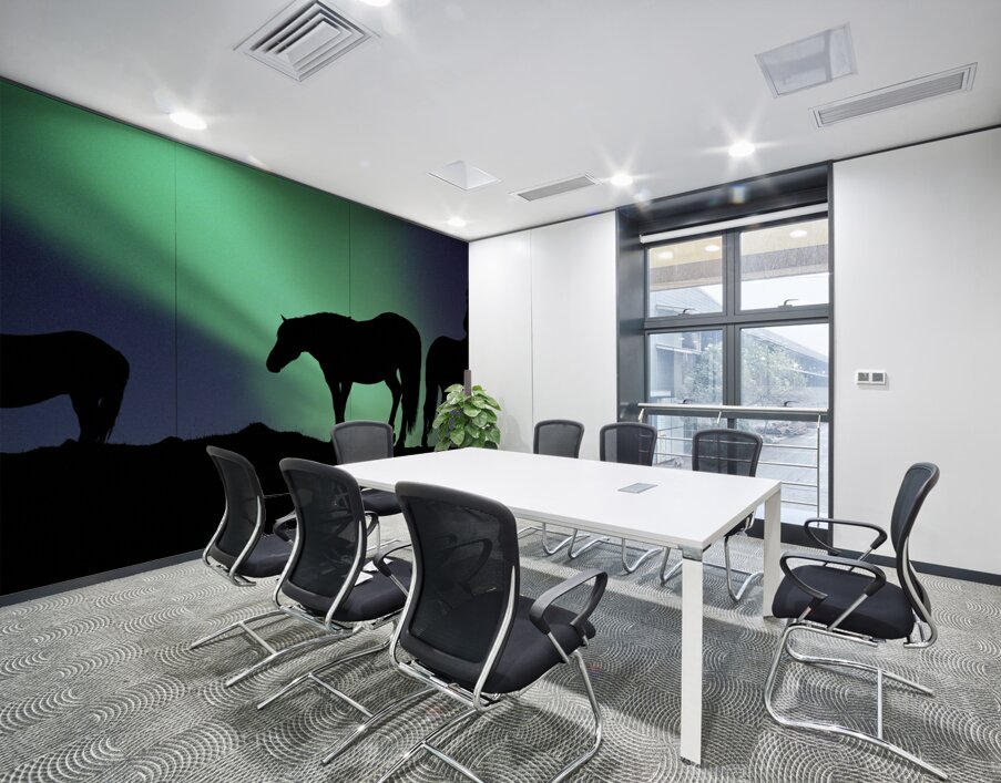 Aurora Borealous Silhouette of horses at dusk Iceland 123985 Wall Printing