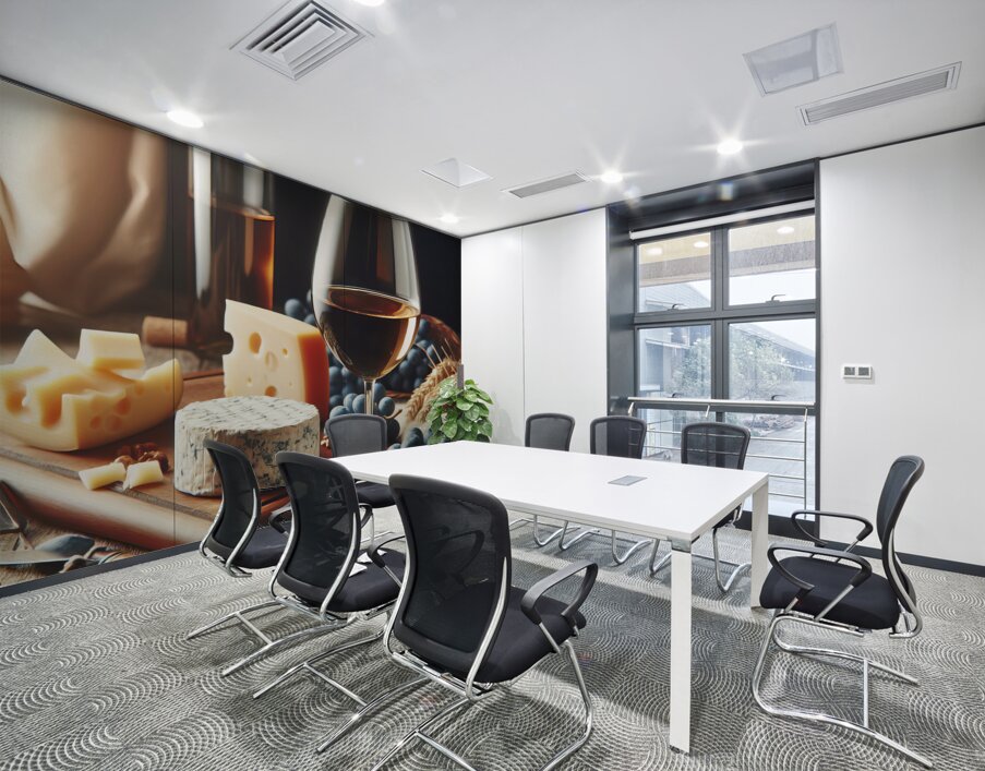 Cheese wine grapes on food composition in dark ke 1714825964.6358 Wall Printing