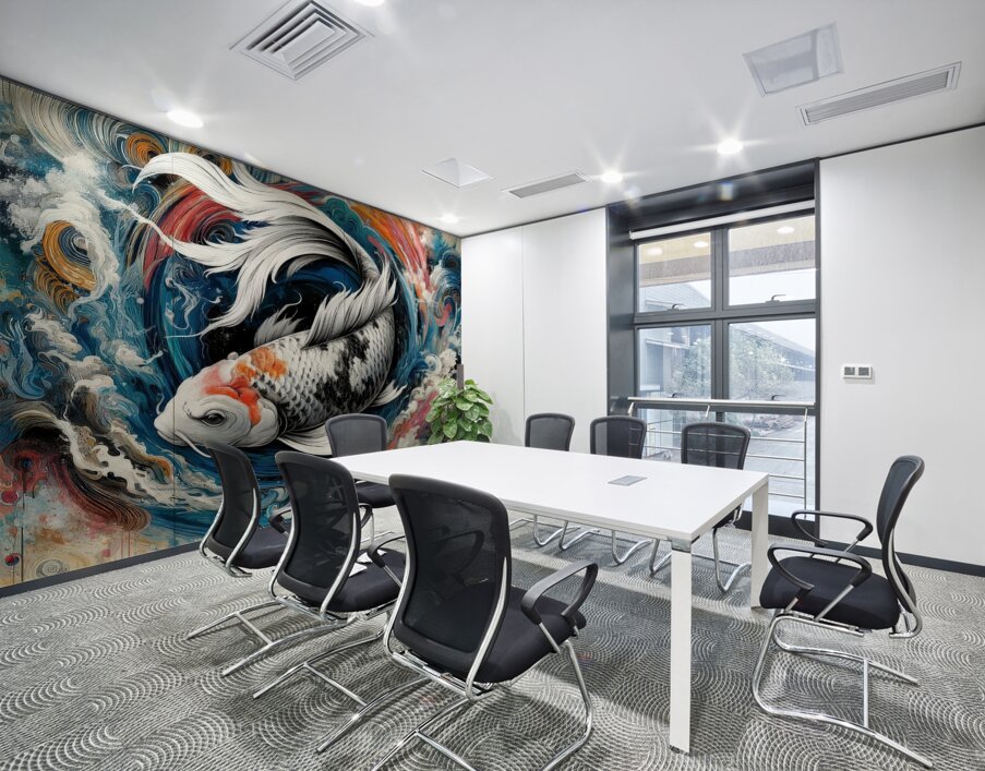 Serenity Amidst Chaos: The Koi Fish Enigma Wall Printing