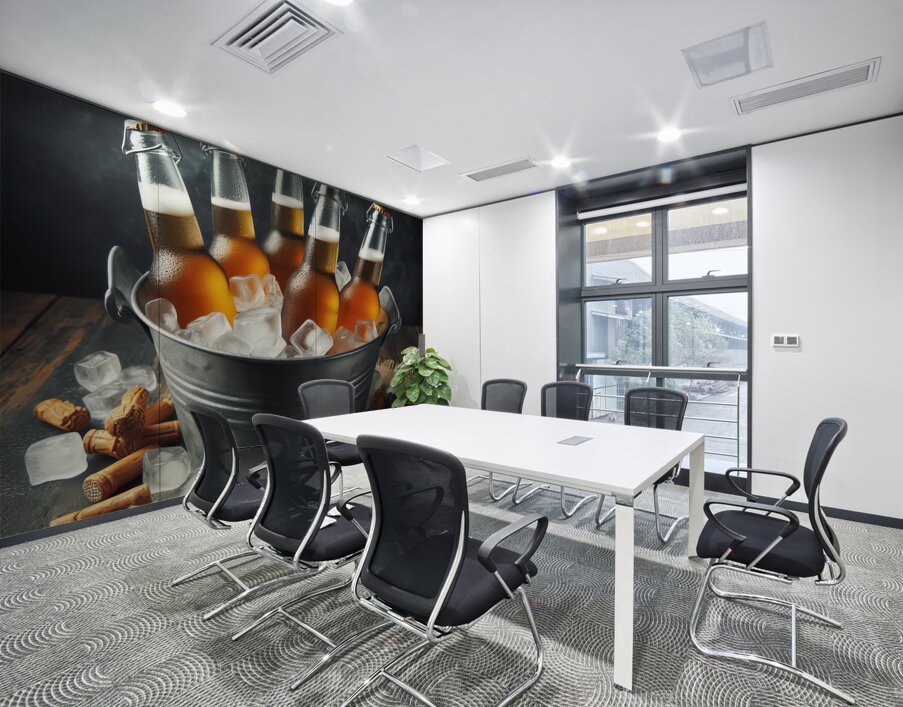 Metal bucket with beer bottles and ice cubes 3.jp Wall Printing