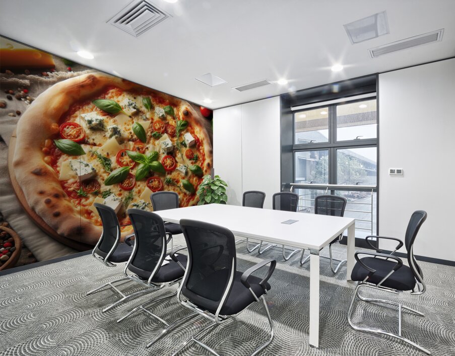 a delicious Italian salami cheese pizza over a wo Wall Printing