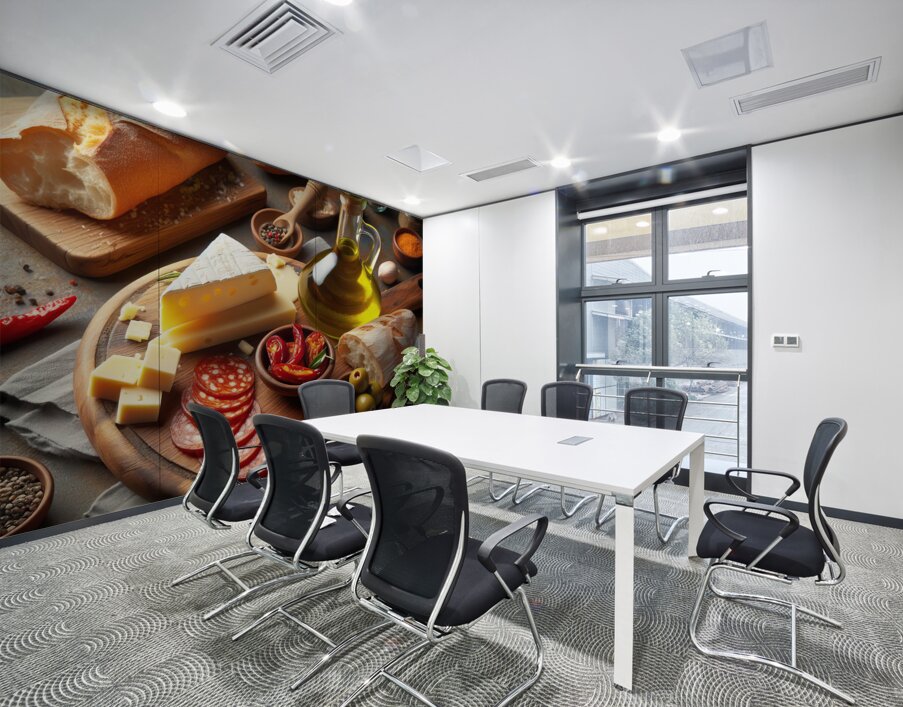 A wooden board with a variety of foods such as ch 1715187976.0502 Wall Printing