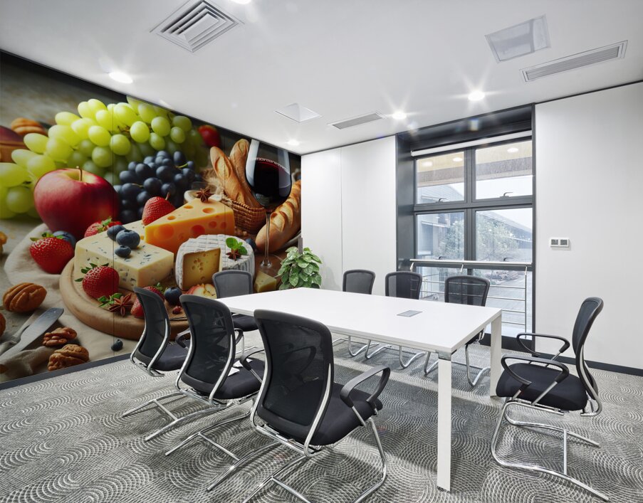 A wooden board with a variety of foods such as ch 1715187951.3367 Wall Printing