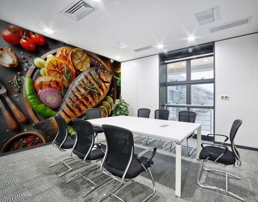 Fish fillet with vegetable garnish healthy diet b 1715272828.1343 Wall Printing