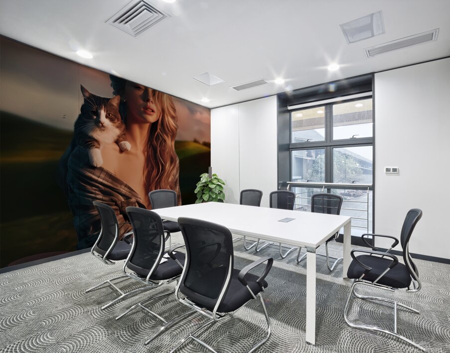 a captivating photograph of a young woman and cat Wall Printing