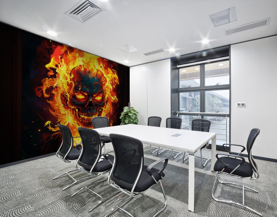 Fiery Flaming Skull Graffiti Abstract Frightening AI Concept Art by Xzendor7 Wall Printing