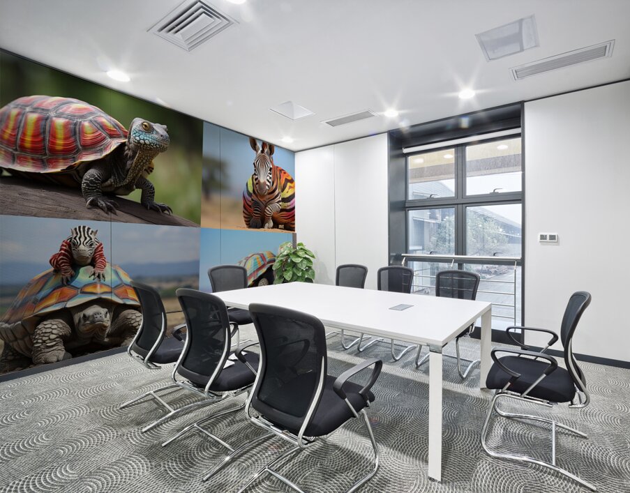 A colorful tortoise sitting on a zebra in Afric 1 Wall Printing
