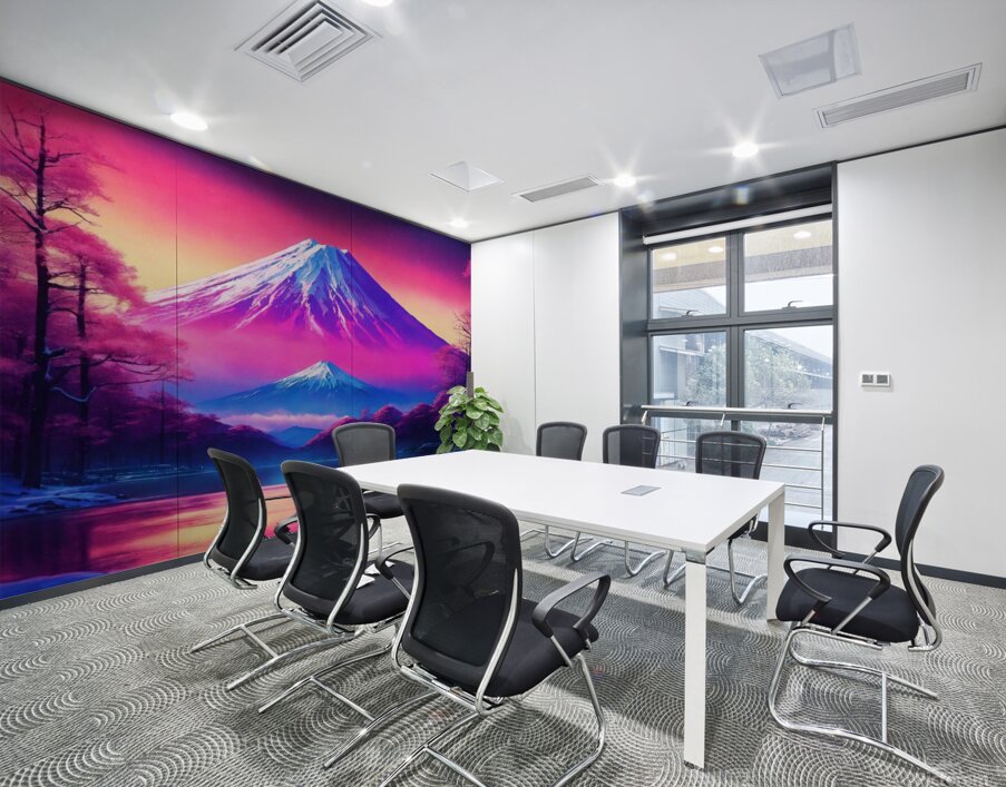 synthwave style snowy fuji yama future Wall Printing
