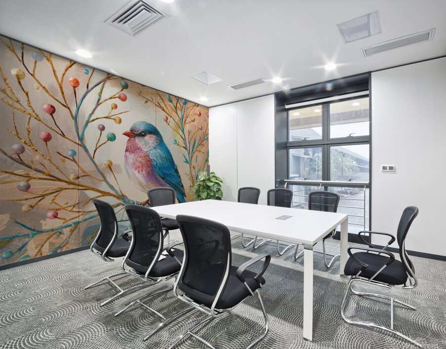 a vibrant and whimsical illustration of a bird pe Wall Printing