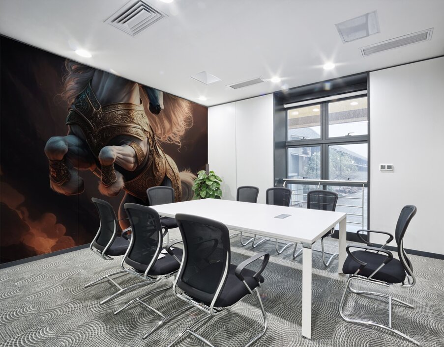 majestic white maned stallion powerful stance int Wall Printing