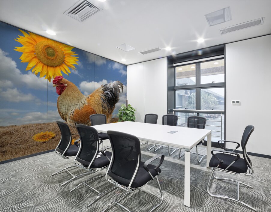 Good Morning Sunshine Rooster With Sunflower Wall Printing