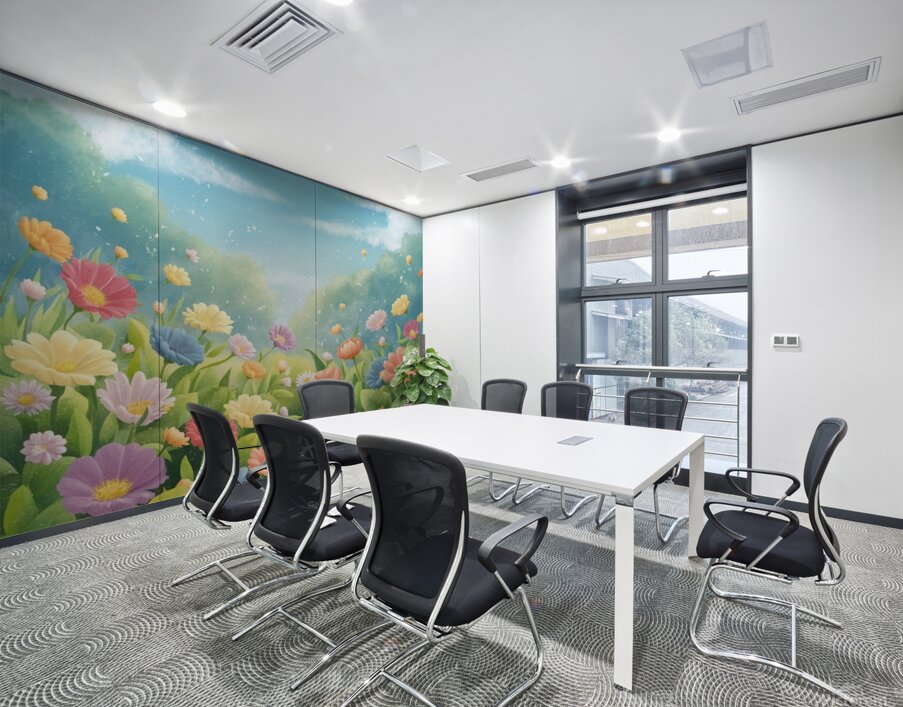 a serene and peaceful scene of a lush garden fill Wall Printing