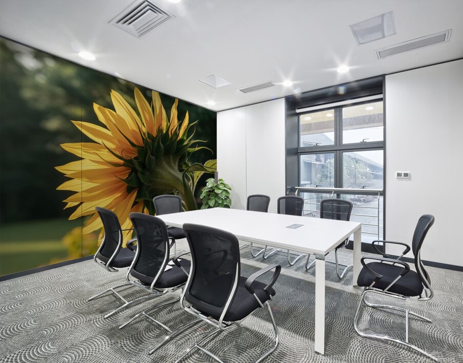 a close up photograph of a vibrant sunflower in f Wall Printing