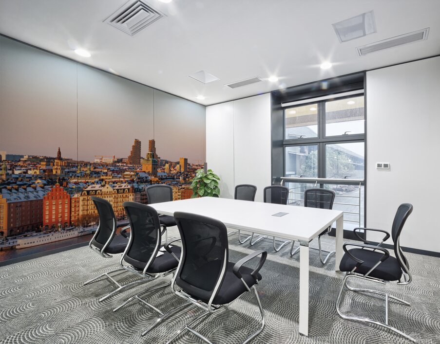 Sunset over Kungsholmen Stockholm Sweden with historic colorful buildings and Norra tornen. Wall Printing