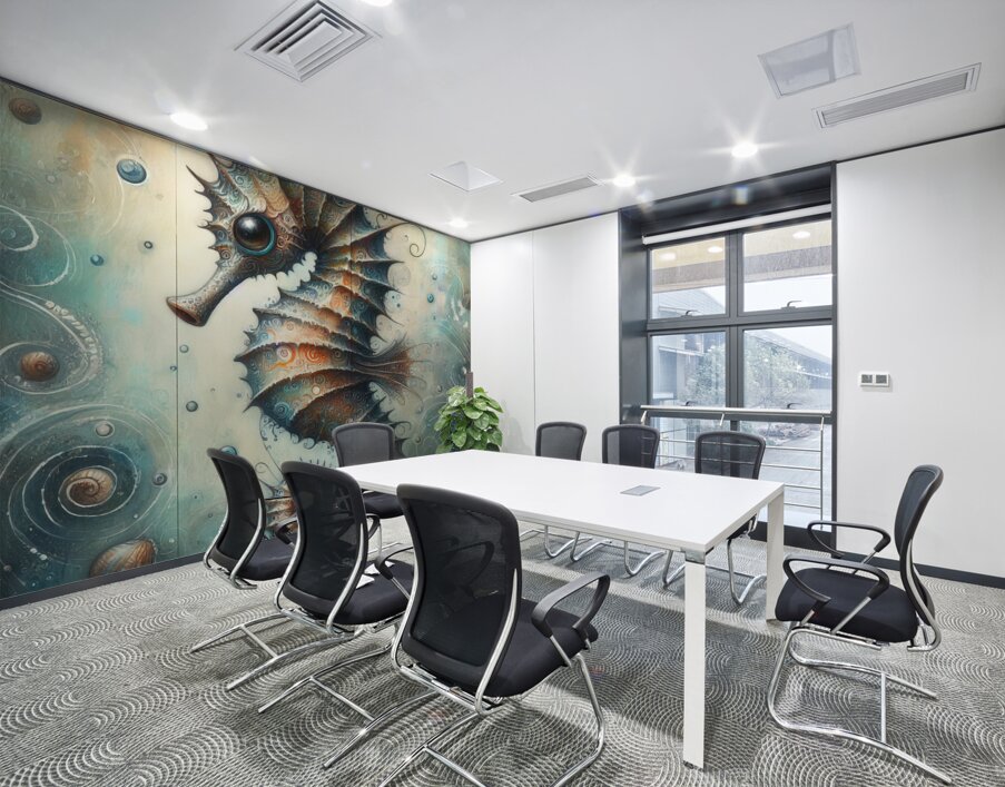 292 Mixed media painting of a whimsical seahorse. Wall Printing