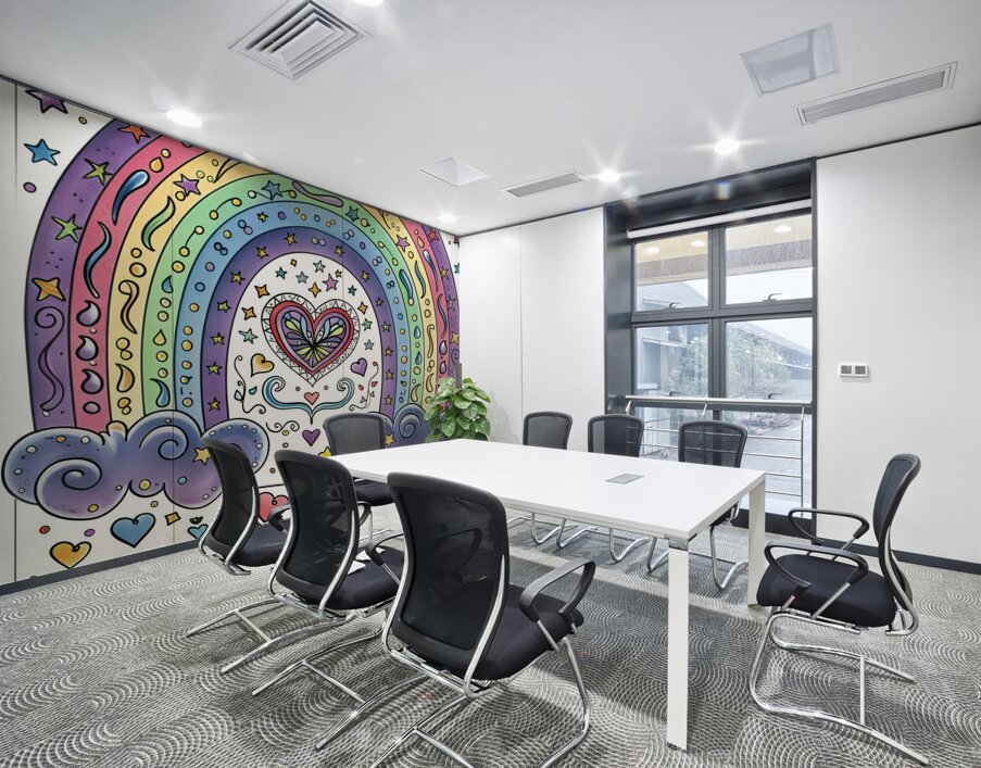 A coloring book page featuring a rainbow each w 3 Wall Printing