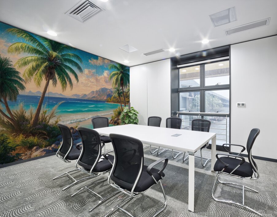 Serene beach landscape with palm trees crystal  Wall Printing