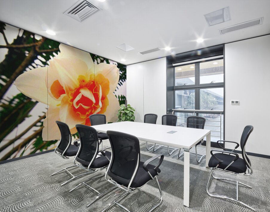 Orange&White Flower Wall Printing