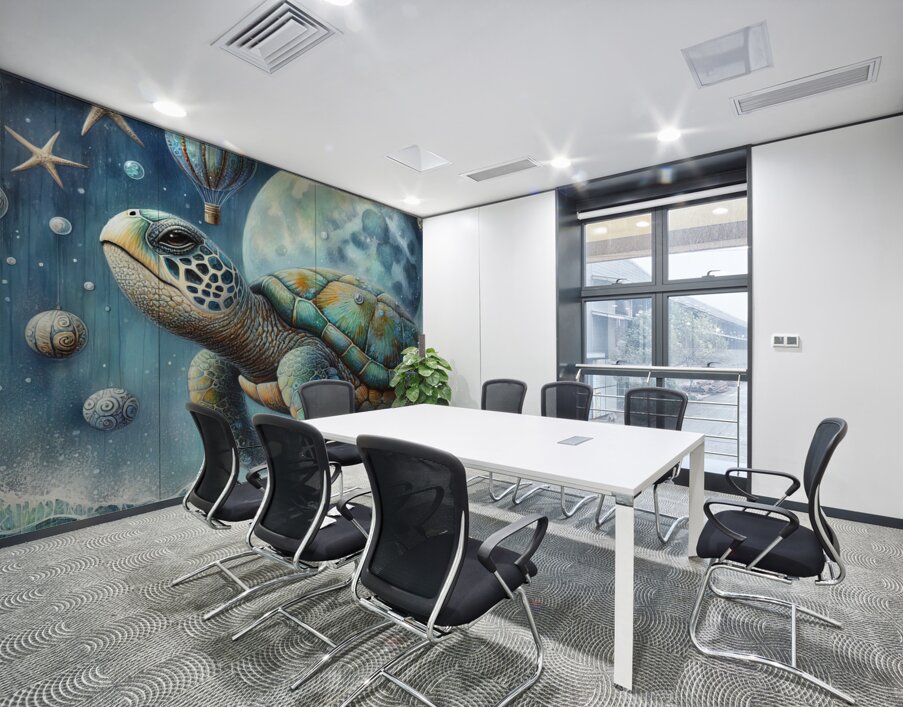 324 Mixed media painting of a whimsical sea turtl Wall Printing