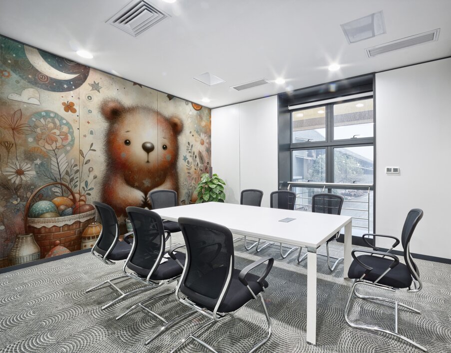 350 Mixed media painting of a whimsical bear Wall Printing