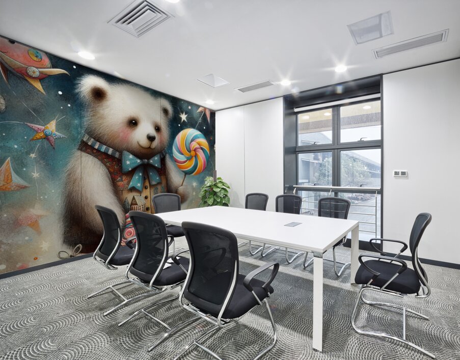 342 Mixed media painting of a whimsical bear Wall Printing