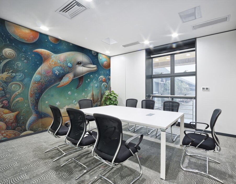 371 Mixed media painting of a whimsical dolphin.j Wall Printing