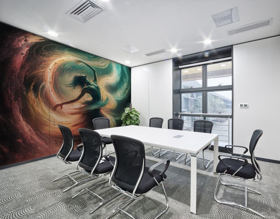 The harmony of light and shadow in a womans dance where colors meet in a mosaic of colors and feelings. Wall Printing