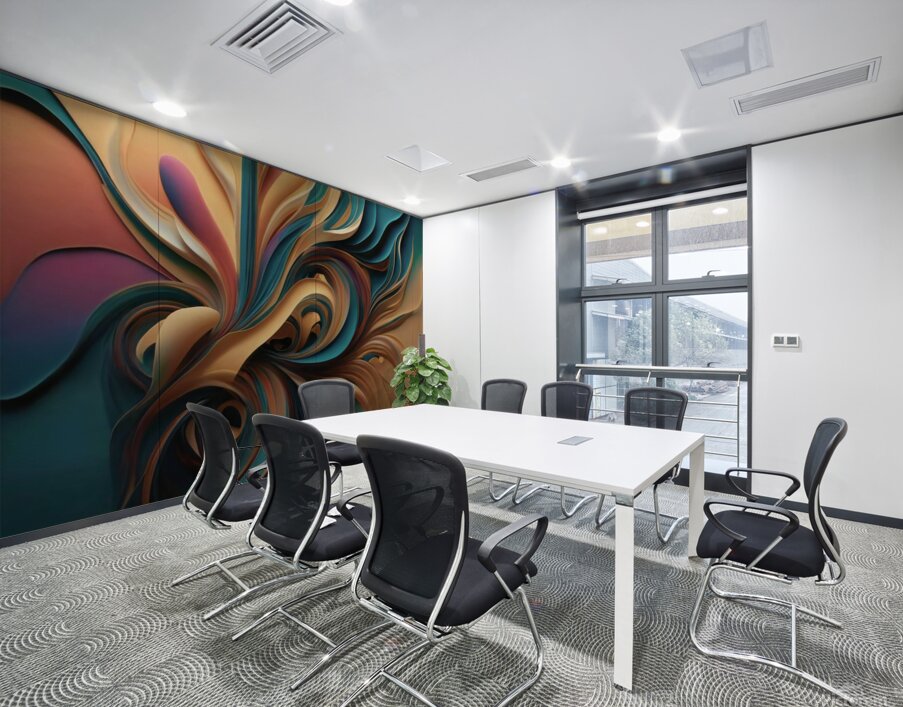 A stunning abstract digital art image with swirling organic shapes and vibrant colors including turquoise pink and gold Wall Printing