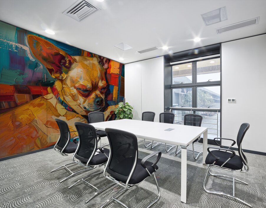 A beautiful chahuahua lying on owner in the sof 7 Wall Printing