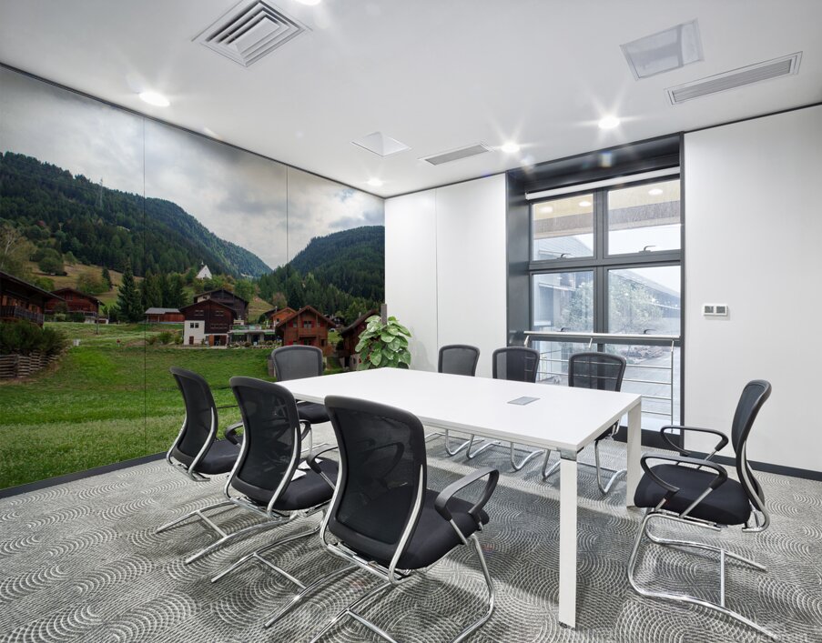 Charming houses dotting the Swiss Alps in Switzerland. Wall Printing