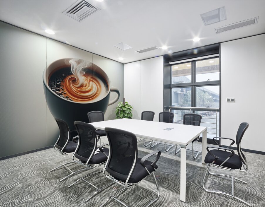 A meticulously crafted cup of coffee adorned with captivating foam art. Wall Printing